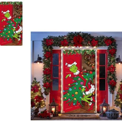 Bannière de décoration de porte de Noël - Grinchs - Polyester - 180x90 cm - Amusante et réutilisable (1/5)