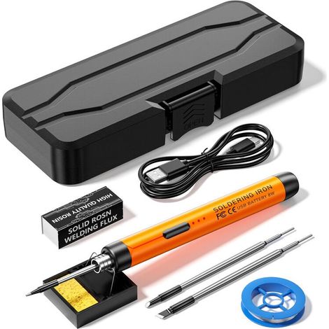Kit de soldador - Soldador USB con 3 temperaturas ajustables de 300 °C a 450 °C, 3 puntas de soldadura, soporte para soldador, alambre de soldadura, pasta de soldadura, kit de soldadura inalámbrico pa (1/5)