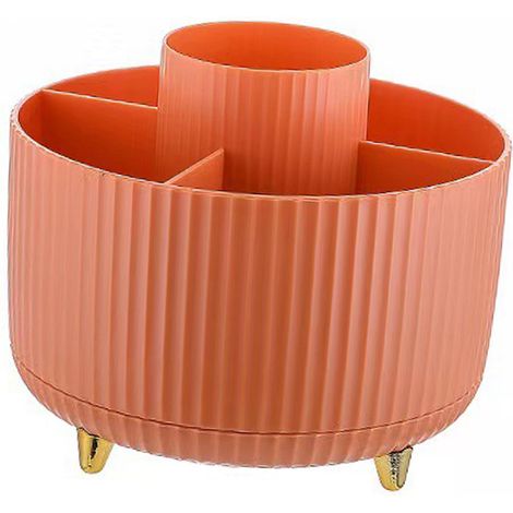 Porte-crayons de bureau à 5 emplacements, rotatif à 360°, pour ranger vos fournitures de bureau (orange). (1/5)