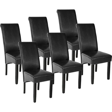 Lot de 6 Chaises de Salle à Manger noir aspect simili cuir avec pieds en bois résistants (1/5)
