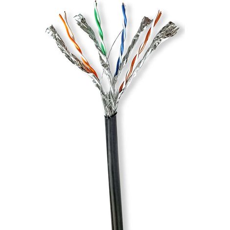 Bobina de cable cat7 solido sftp cobre 1000 m outdoor redondo pe negro caja carton