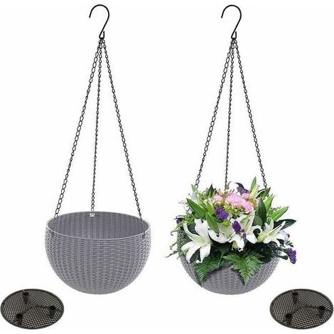2 Pièces (Gris) Pots de Fleurs Suspendus en Rotin, Jardin Paniers Suspendus, Jardinière Suspendu, Pot Suspendu Fleurs en Plastique, pour La Plantation Intérieure et Extérieure (1/5)