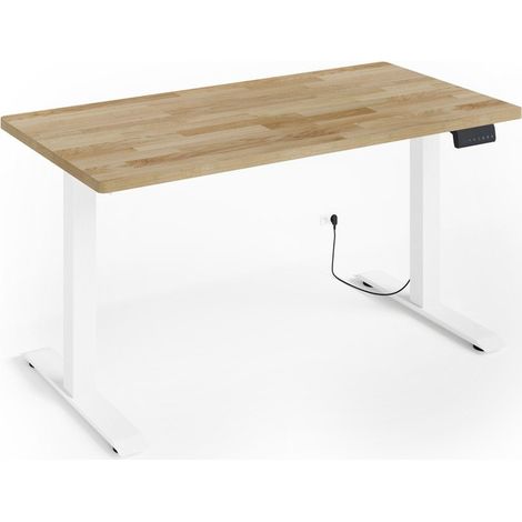 Bureau professionnel 140x70 Blanc/Artisan hauteur de 72 à 120cm réglable électrique (1/5)
