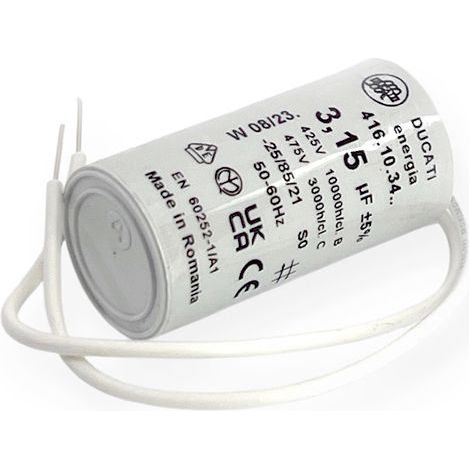 Ducati Energia – Condensateur permanent 3.15µF à fils – Ø25x49mm – Longueur de fils 150mm – Homologué VDE EN60252-1