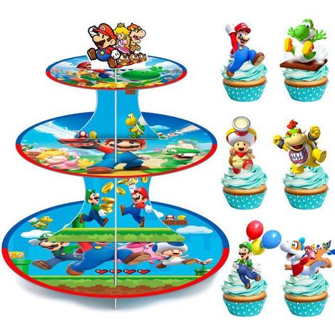 Présentoir à Gâteaux - Super Mario - 3 Niveaux - 12 Décorations - Multicolore - Fête d'anniversaire (1/5)
