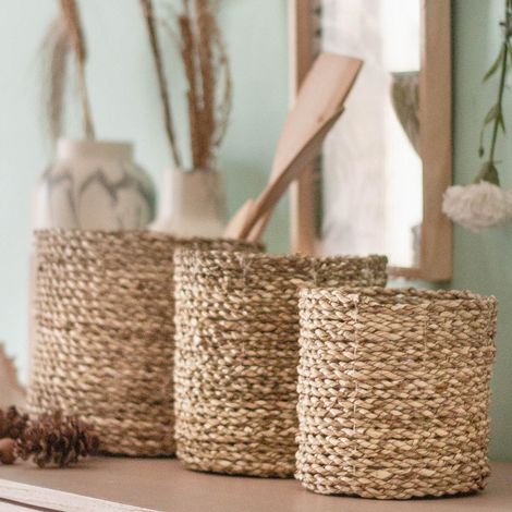 Petit Panier en Jonc de Mer Cache-Pot Tressé Rond Style Bohème pour Plante et Rangement - PANGIVO