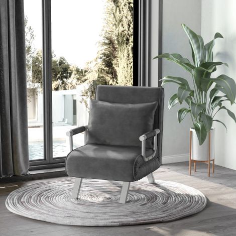 Canapé lit 3 en 1 fauteuil inclinable hôtes matelas 65x69x80cm gris (1/4)