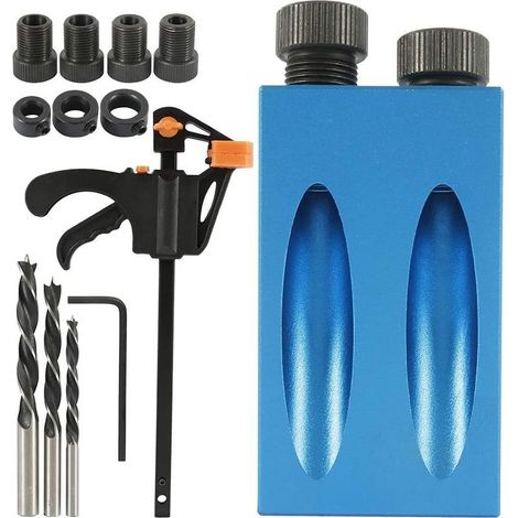Gabarit de perçage oblique 15° avec 3 forets 6/8/10mm Guide pour bois dur Adaptateur inclus Outil compact pour menuiserie (1/5)