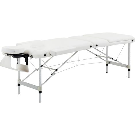 Klappbare Massageliege höhenverstellbar mit Kopfkissen, PVC & Aluminium, Weiß, 215 x 60 x 61-84 cm (1/5)