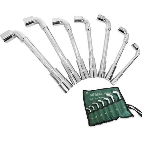 Clés à pipe professionnelles en acier chrome-vanadium – jeu de 7 pièces (8–19 mm) pour mécanicien, résistantes et précises