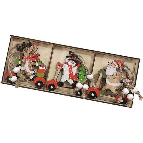 Ensemble de 9 accessoires pour voiture, décoration de sapin de Noël, découpes en bois, articles de fête de Noël, ornements de Noël à suspendre-8X7.3CM