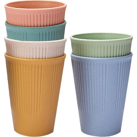 Set de 12 pahare din paie de grau, reutilizabile, usoare, usor de curatat, multicolor, 50g (1/5)