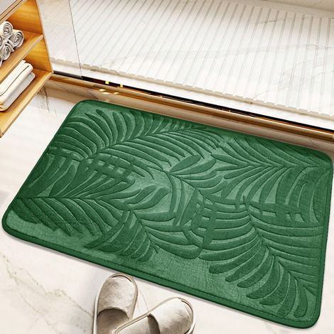Tapis de bain antidérapant 40x60 cm, épais et absorbant, mousse à mémoire de forme, motif feuille - vert (1/5)