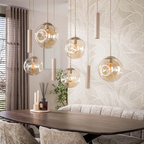 Suspension 9 lampes 133x60x150 cm en verre ambré et beige - TAHOE (1/5)