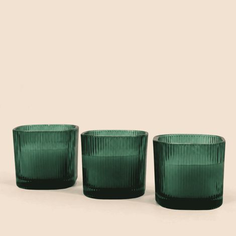 Coffret de 3 bougies LED en verre vert (1/5)