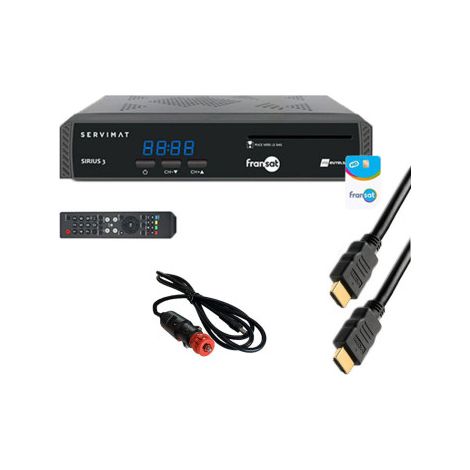 Pack SERVIMAT Récepteur TV Satellite HD + Carte Fransat PC7 + Câble HDMI + Câble 12V (1/2)