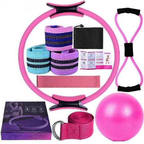 Ensemble de fitness à domicile pour femmes comprenant une bande de résistance et un ballon de yoga (rose) (1/5)