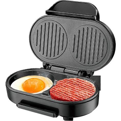 Appareil à hamburger multifonction double presse ronde pour hamburgers farcis aux œufsbœufargent et noir (1/5)