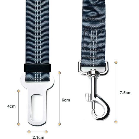 Set di 2 cinture di sicurezza per cani per auto, con assorbimento degli urti e moschettone elastico regolabile per cani, imbracatura di sicurezza superiore per tutti i cani e gatti, Grigio-RAPANDA (1/5)