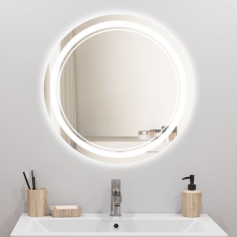 Miroir Salle de Bain avec Eclairage 50cm, Miroir LED Rond avec Anti-buée, 3 Couleurs Lumière, Dimmable, Fonction Mémoire, HD Verre, Capteur Tactile, IPX4 (1/5)
