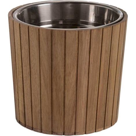 Seau à glace en bois d'acacia et inox style naturel - bois naturel acacia et acier inoxydable