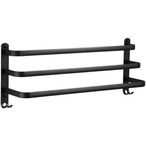 Porte-serviette porte-serviettes mural en aluminium à 3 niveaux avec crochets porte-serviettes noir étanche pour salle de bain cuisine salle de bain - 60 cm, (1/4)