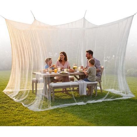 Grande moustiquaire d'extérieur, filet anti-insectes à mailles ultra-fines pour terrasse, camping et jardin — Moustiquaire portable avec corde (A, Simple : 300 × 300 × 250 cm (16 m)) (1/5)