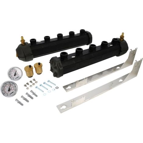 Collecteur géothermie prémonté 2 circuits raccordement 1"1/4 dérivation 42x2,5 TR entraxe 100 mm 6 bar - THERMADOR COLGEO2C