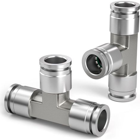 2 Pcs 6mm Té 3 Voies Raccord Rapide Pneumatique, 3 Voies en Acier Inoxydable pour Adaptateur d'Air PE (1/4)