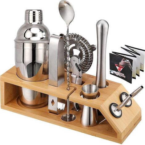 10-teiliges Bar-Cocktail-Set mit Shaker, Edelstahl-Mixer und Bambusablage – das perfekte Geschenk für alle, die gerne Cocktails mixen.
