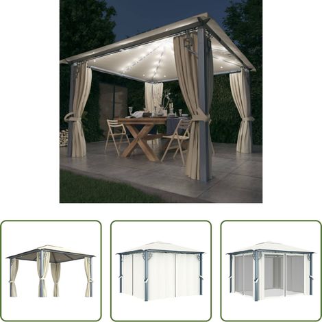 vidaXL Pavillon extérieur - Tonnelle avec rideau et lumières LED 3x3 m Crème Aluminium (1/5)