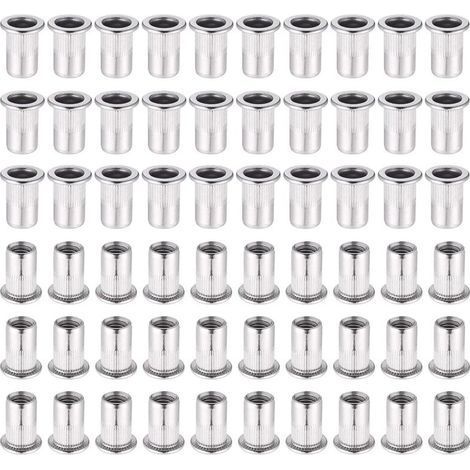 Lot de 60 écrous à sertir M6 en acier inoxydable 304 – Tête plate – Filetage interne profond pour bois dur – Résistants à la rouille (1/5)