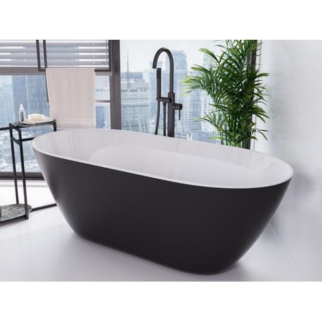 Baignoire îlot noir mat avec bonde noir MOYA 170x70 (1/3)