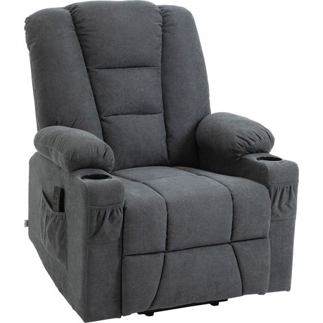 Oversized Riser and Recliner Chairs for  Elderly, Fabric Upholstered Lift Chair for Living Room with Remote Control, Side Pockets, Cup Holder, Charcoal Grey (1/5)