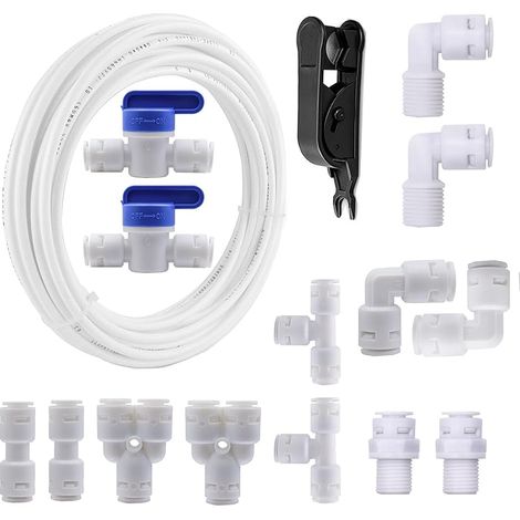 5 Mètres 3/8" Tuyau d’alimentation en Eau Tube et Kit de Connecteurs de Réfrigérateur +14 pièces RO Raccord de filtre à eau pour Réfrigérateur de Style Européen Double Réfrigérateur (1/5)