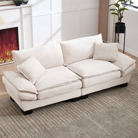 Canapé double moderne en tissu beige avec coussin moelleux – sofa confortable pour salon ou chambre (1/5)