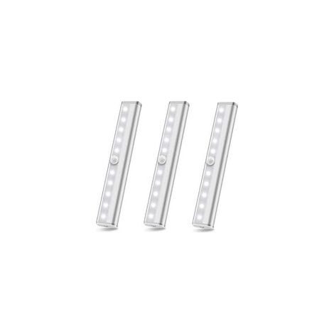 Lot de 3 lampes LED à détecteur de mouvement sans fil – 10 LED – Détection jusqu'à 10 pieds – Installation sans outil – Éclairage sous armoire (1/4)