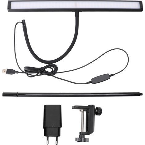 Clip-on desk lamp for eye care, 3-color variable, adjustable temperature, gooseneck, LED table lamp with USB adapter for study, EU plug 100-240V (1/5)