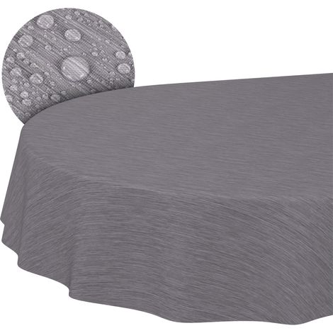 Nappe de Table en Toile cirée - Aspect Lin - Facile d'entretien et imperméable - 160 x 140 cm (Ovale) - Bord coupé - Gris (1/5)