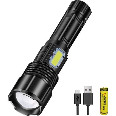 Lampe Torche - LED CREE P50 - 3000 Lumen - Étanche IPX6 - Zoomable - Rechargeable USB - Batterie 18650 Incluse - 5 Modes - Pour Camping Randonnée (1/5)
