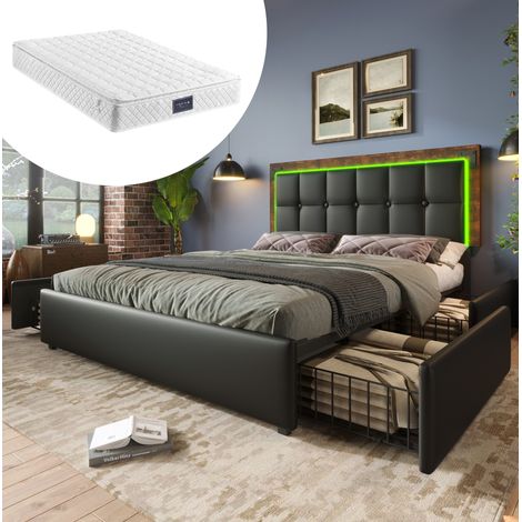Cama doble con LED y 4 cajones cabecero ajustable OKMYHOME (1/5)
