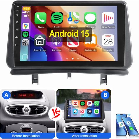 Pour RENAULT CLIO MK3 2005-2011 Android 15 Carplay Autoradio GPS WIFI BT SWC 1+32G (1/5)