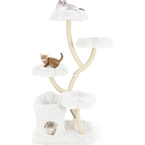 Albero per gatti multilivello da 165 cm con cuccia 2 in 1 e tiragraffi in sisal bianco 200017391