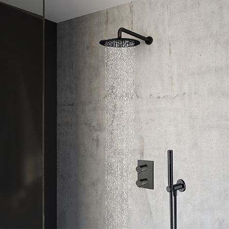 Cristina Ondyna – Pack douche thermostatique encastré BLACKMAT – Pommeau rond slim laiton anticalcaire – Débit 24L/min – XTV85213 (1/5)
