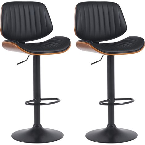 Lot de 2 tabourets de bar style rétro moderne assise en tissu noir bois noyer et cadre métal noir 100006821 (1/5)