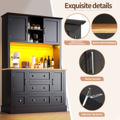 Meuble haut de gamme avec éclairage LED et commande via application (115×40×180cm), armoire de salon moderne à 4 portes et 5 tiroirs, vitrine de cuisine avec fonction musique et lumière, protection an (1/5)