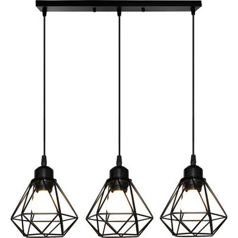 Suspension Luminaire Industrielle 16cm Cage Forme Diamant Luminaire Noir (1/5)