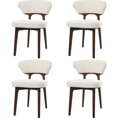 CAIziLot de 4 chaises en chenille beige clair avec structure en bois massif (1/5)