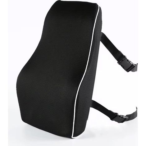 Cojín lumbar ergonómico, respaldo de malla negra con correas ajustables, adecuado para sillas de oficina, asientos de coche y sillas de juego.