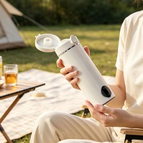 Bouilloire électrique de voyage : mini tasse à eau électrique portable de 500 ml, petite tasse isotherme électrique, bouilloire sans BPA, doublure en acier inoxydable 316 6 niveaux de température (1/3)